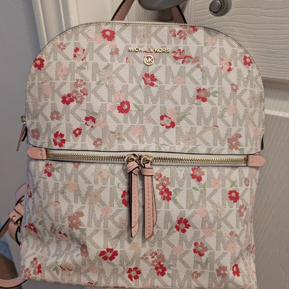 Michael Kors Spring Flowers Monogram Leather Backpack, Pink (NWOT)